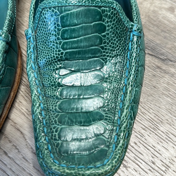 GUCCI crocodile leather slip on driving shoes with rubber soles teal 6 1/2 - Picture 3 of 13